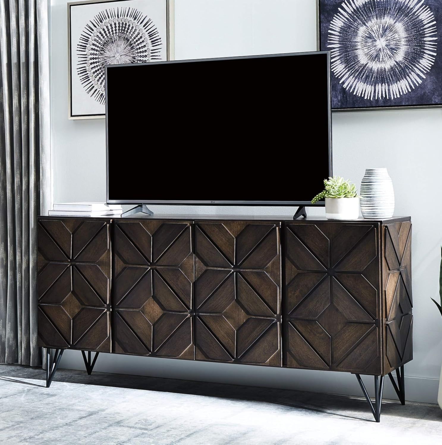 70&quot; TV Stand Urban Geometric Design, 4 Doors