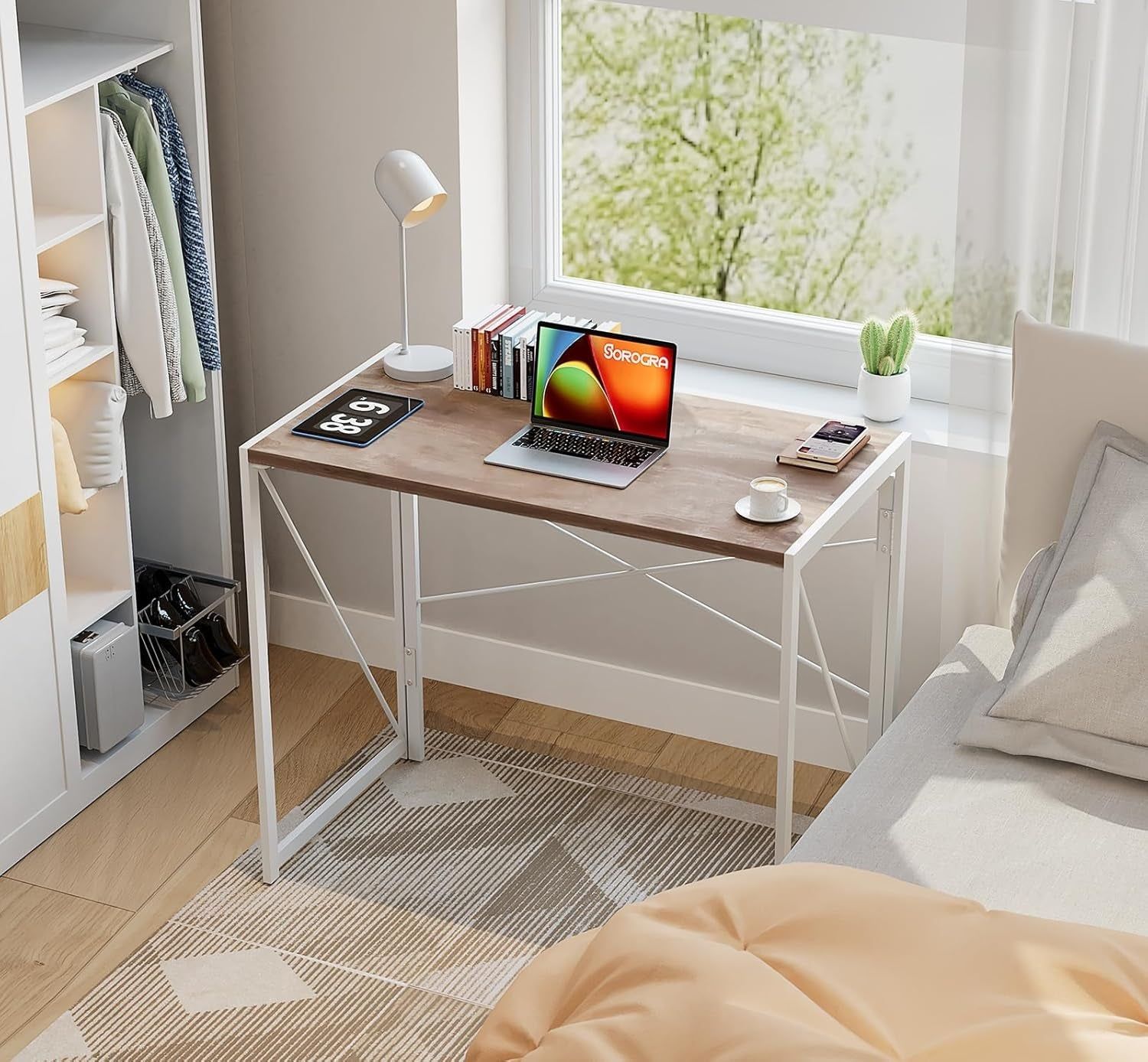31.5&quot; Oak Small Folding Desk No Assembly