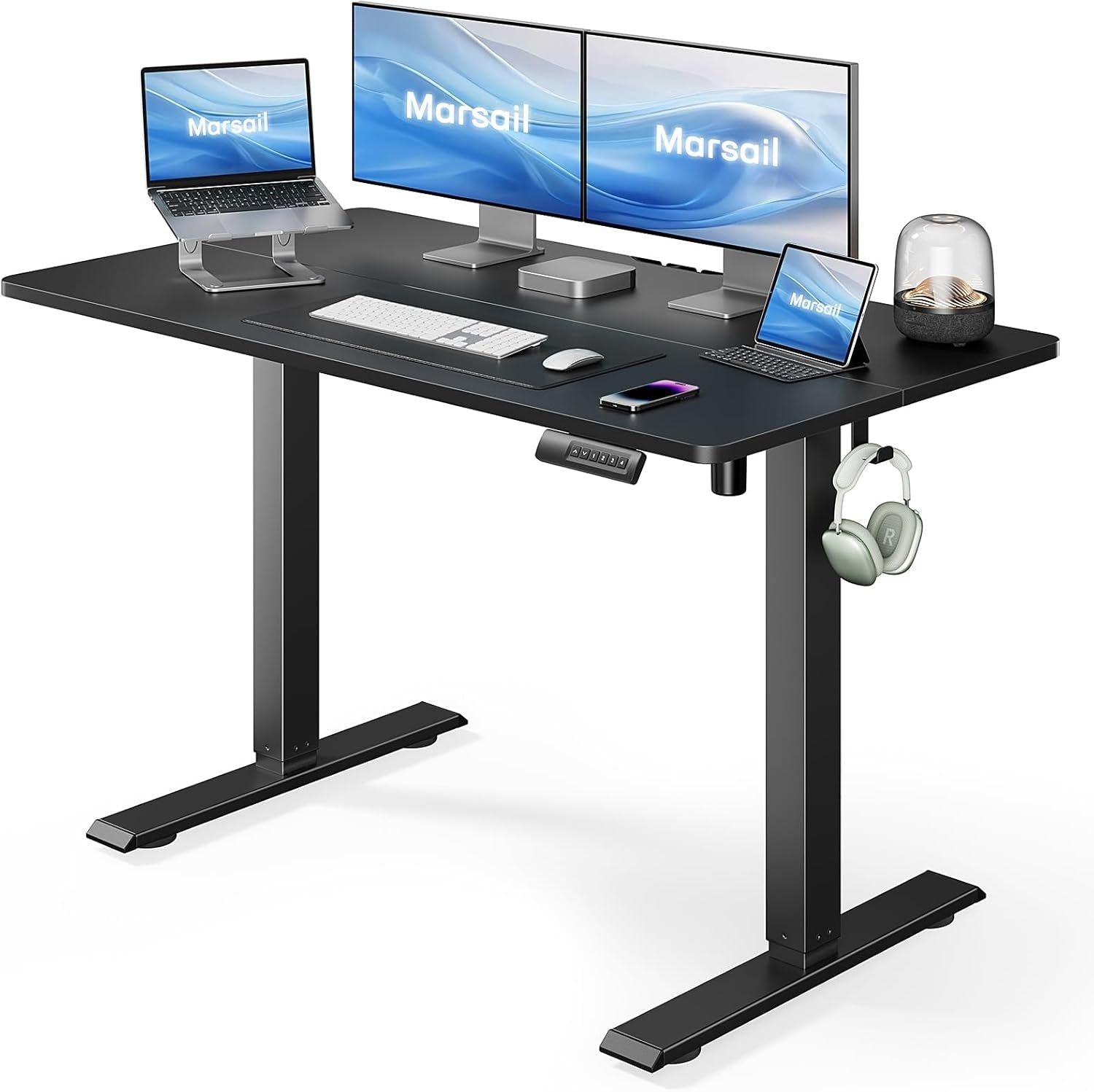 Standing Desk Adjustable Height Stand up Home Office Desk,‎ 48X24 Inch Electric Standing Computer Desk, with 4 Memory Presets, Headphone Hook, Cable Organizer, Black