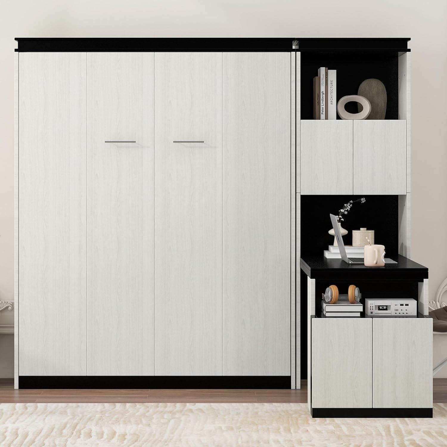 Queen Murphy Bed with Shelves for Space Saving