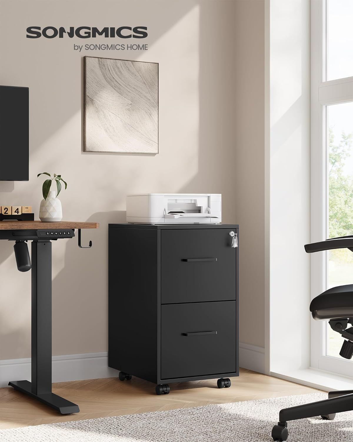 Matte Black Locking File Cabinet Pre-Assembled