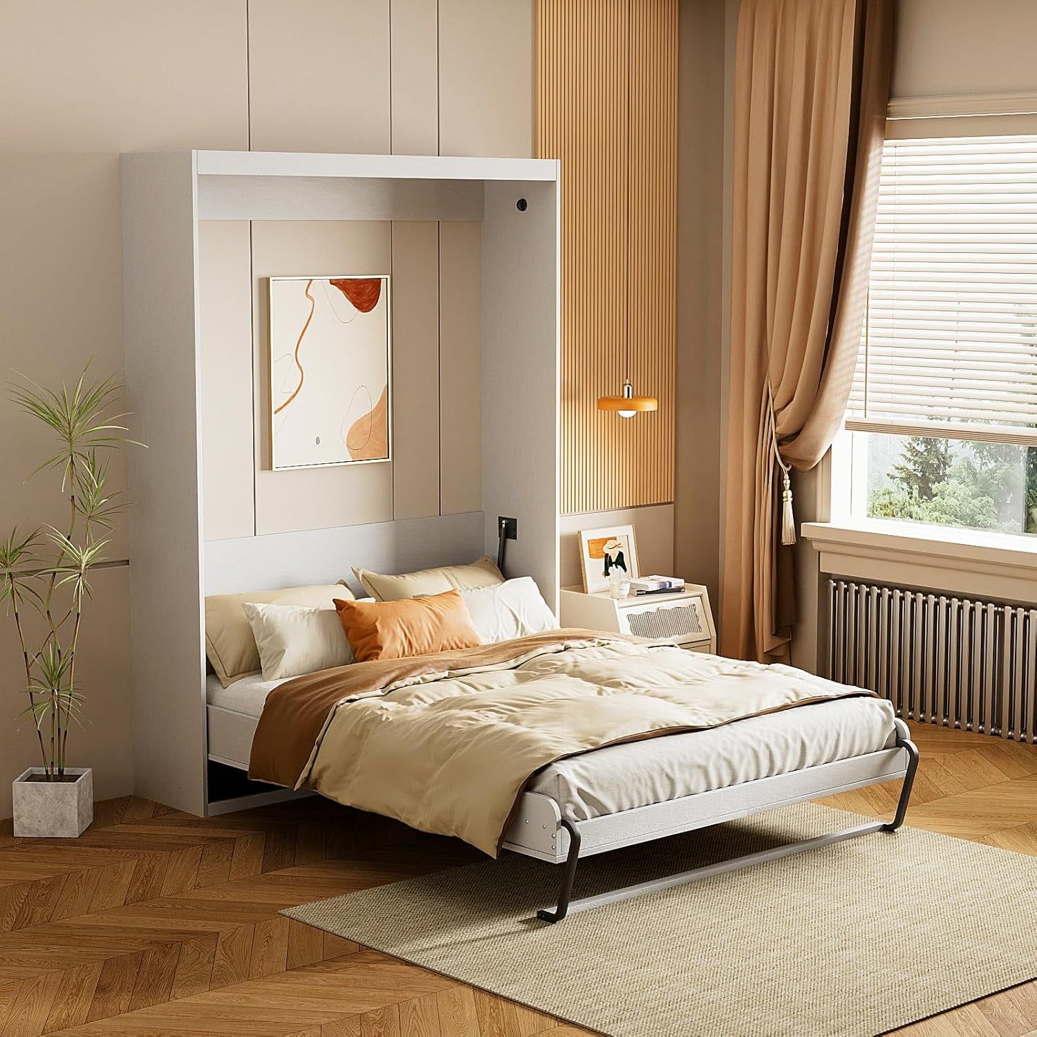 White Queen Murphy Wall Bed Space Saving