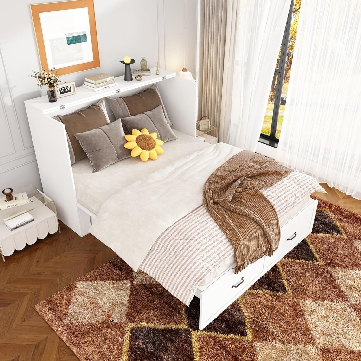 Full Size Murphy Bed with Charging Station and Drawer