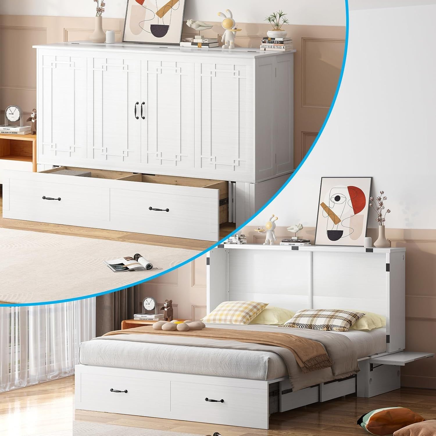 Multifunctional Murphy Bed Queen with USB Charging Ports