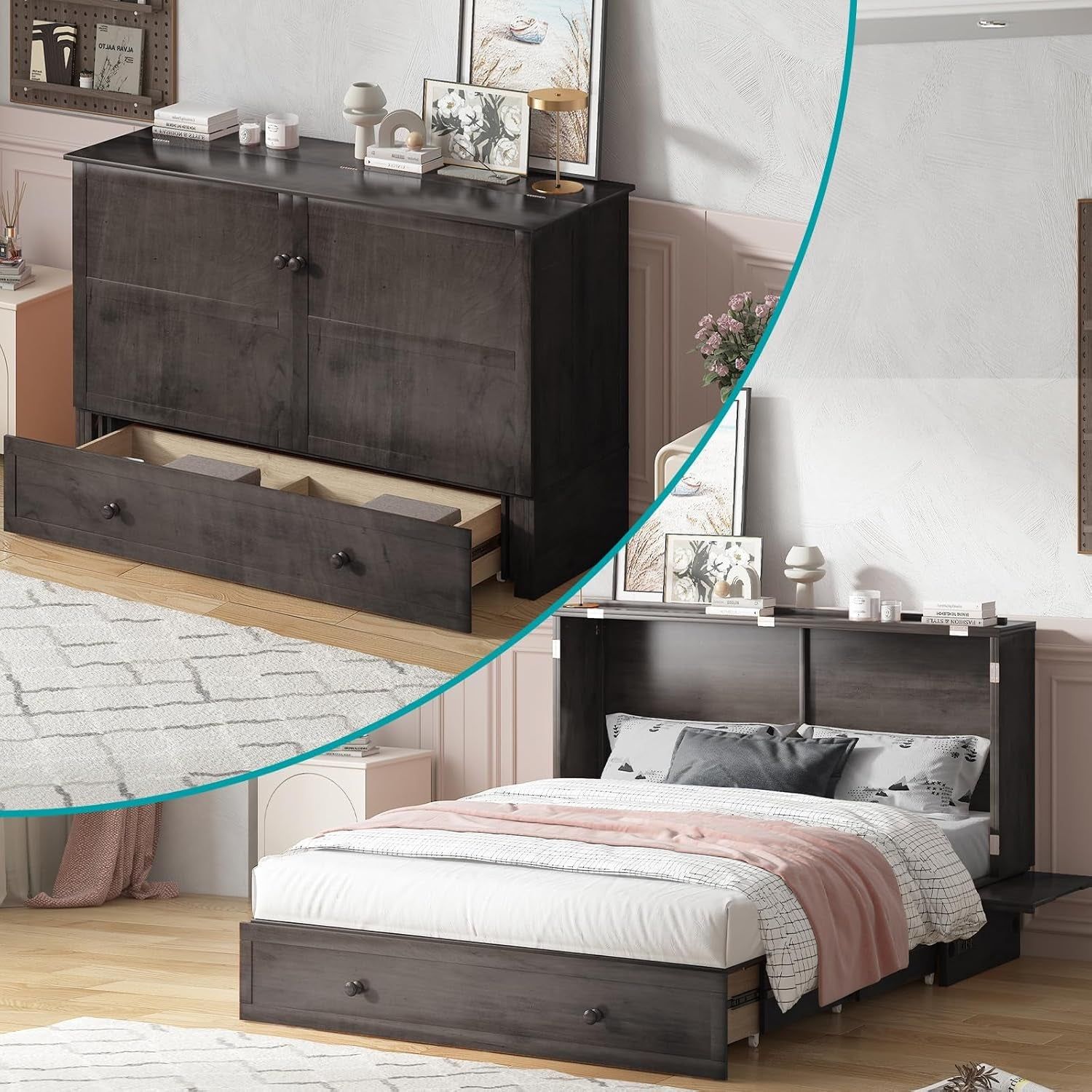 Murphy Bed Queen with USB Charging and Storage Drawers