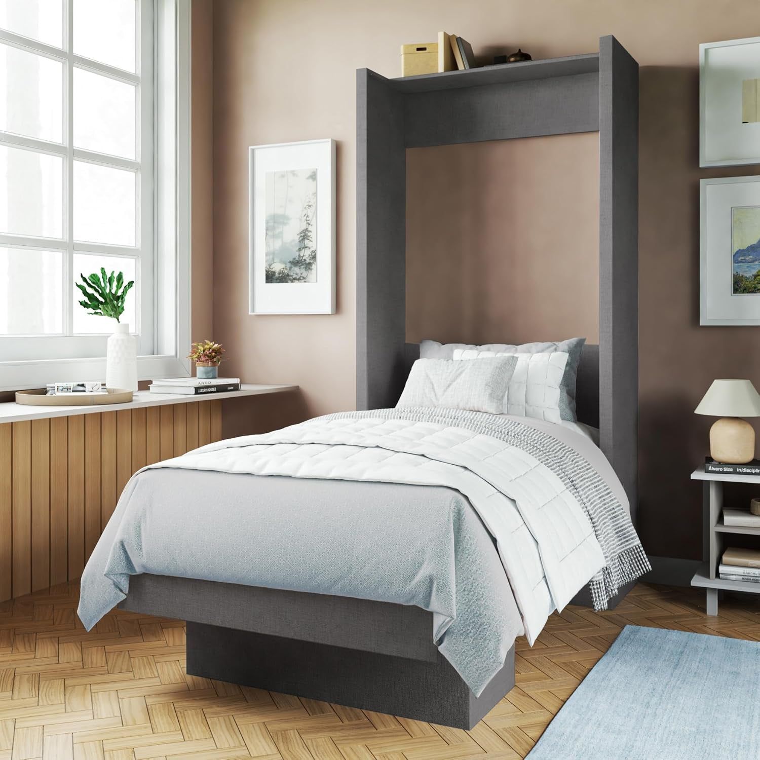 Easy-Lift Full Murphy Wall Bed with Shelf Storage