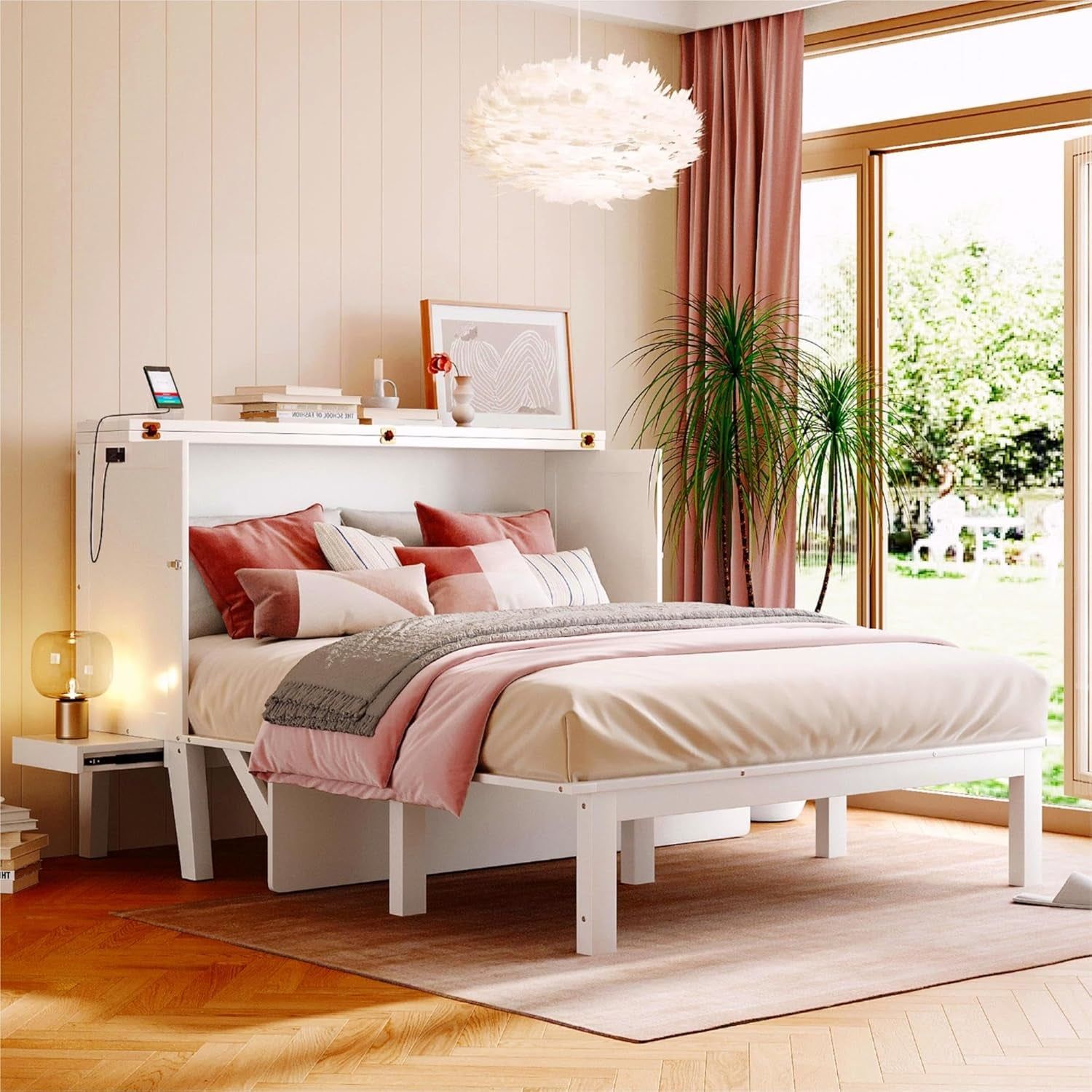 Farmhouse Full Size Murphy Bed with Charging Station