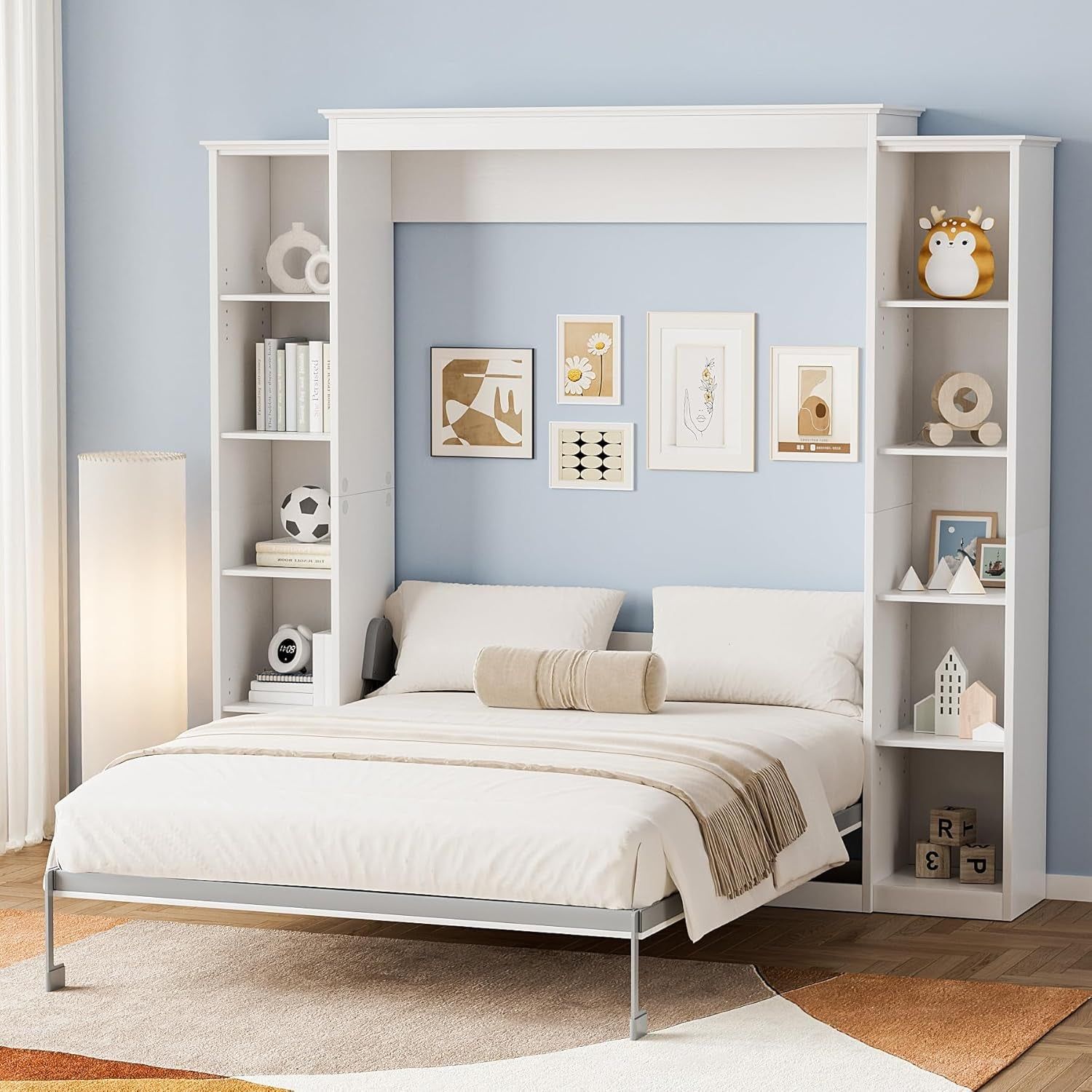 Queen Murphy Bed with Storage and Adjustable Shelves