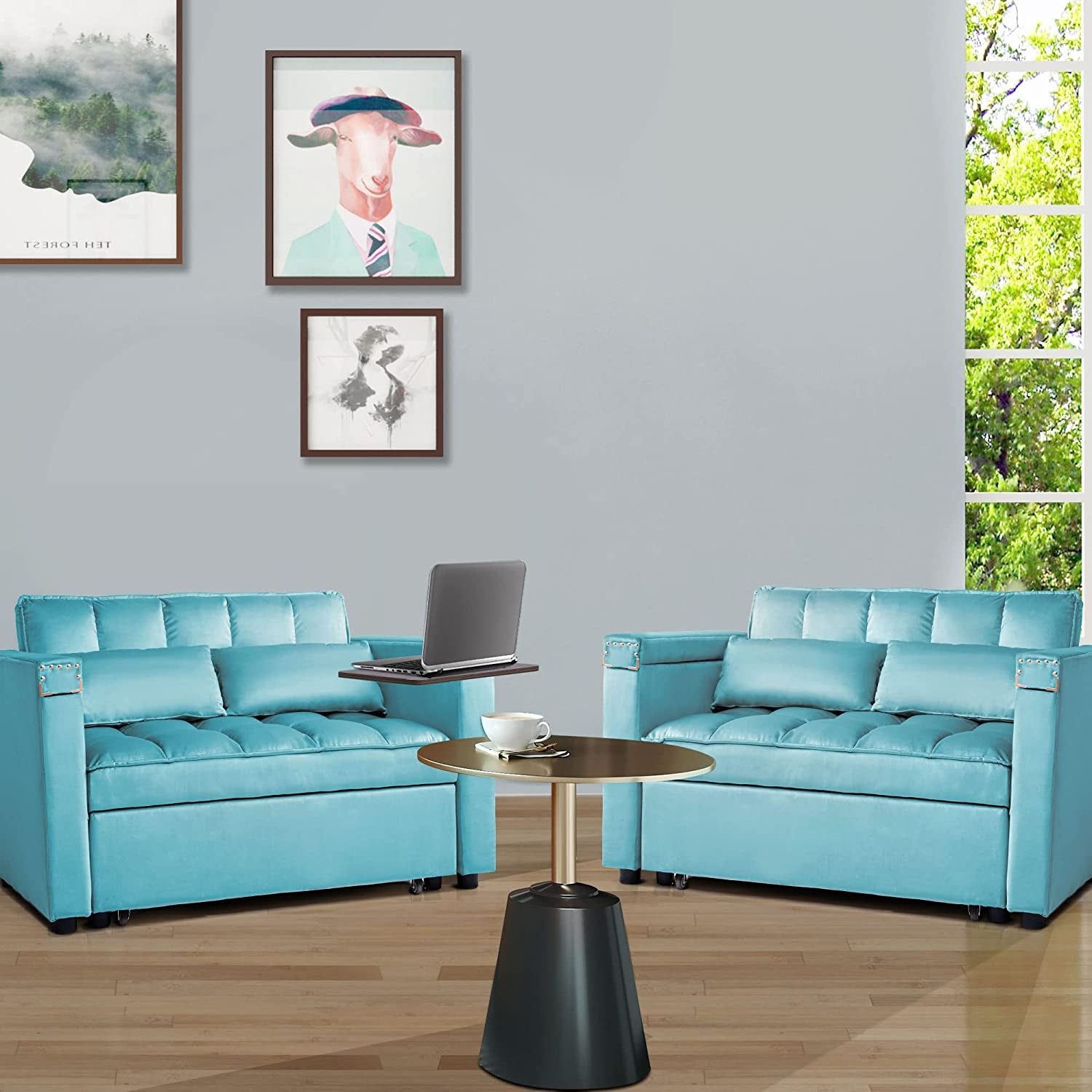 Multi-Functional Velvet Sleeper Sofa with Hidden Table