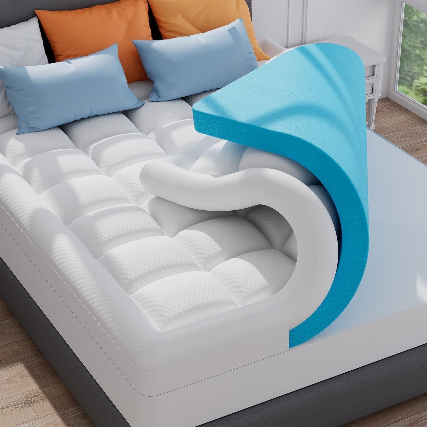 Queen Size Dual Layer Memory Foam Mattress Topper