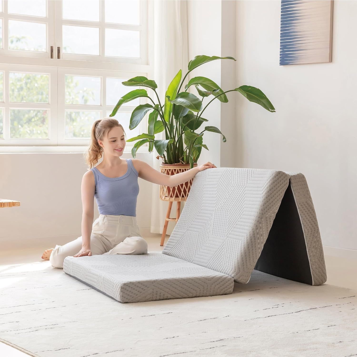 Tri-Fold Queen Memory Foam Mattress for Guests