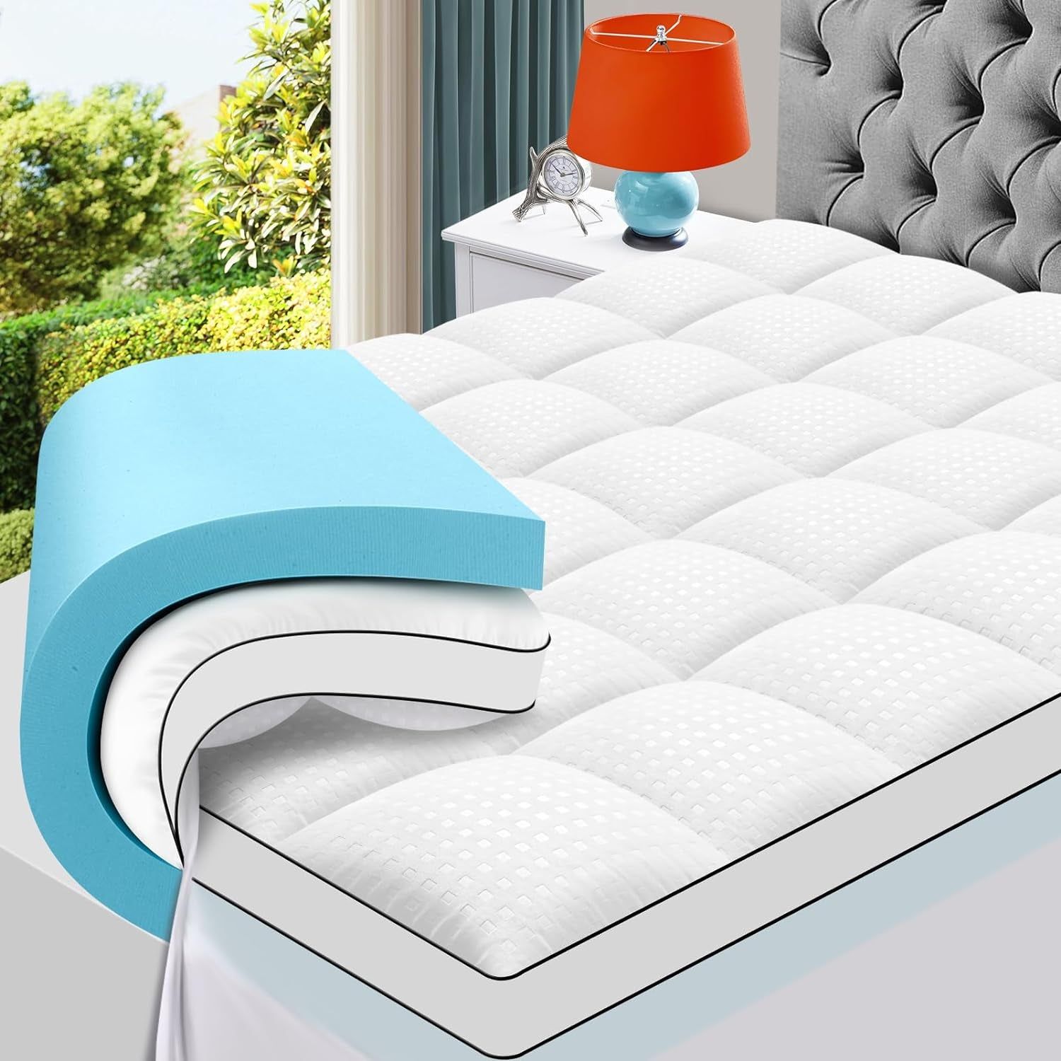 Queen Size Cooling Gel Memory Foam Mattress Topper