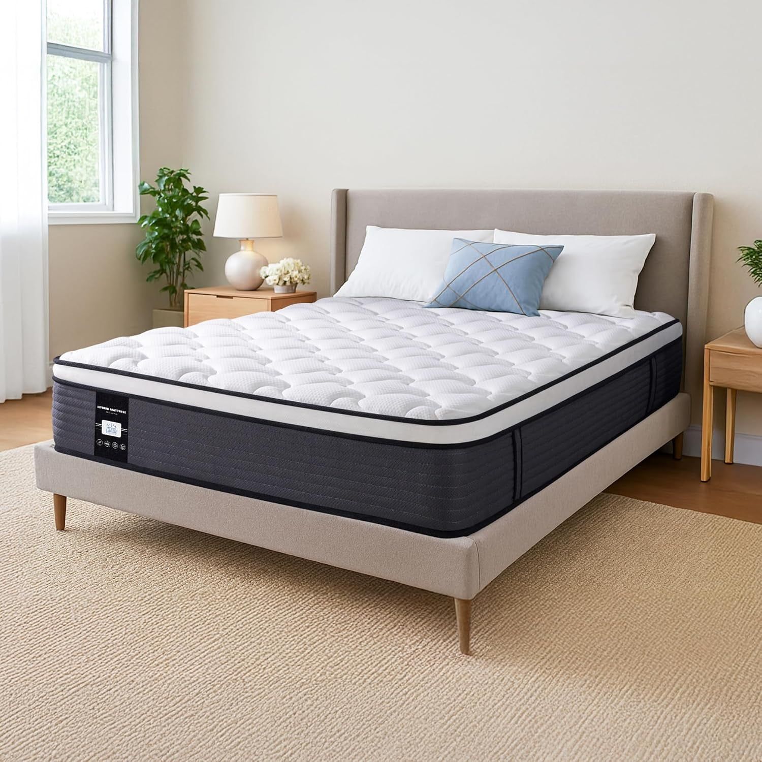 Queen Mattress, 12 Inch Bed in a Box, Fiberglass-Free Pillow Top Hybrid Mattress, Medium Firm Support, Pressure &amp; Back Pain Relief, Certipur-Us Certified Memory Foam