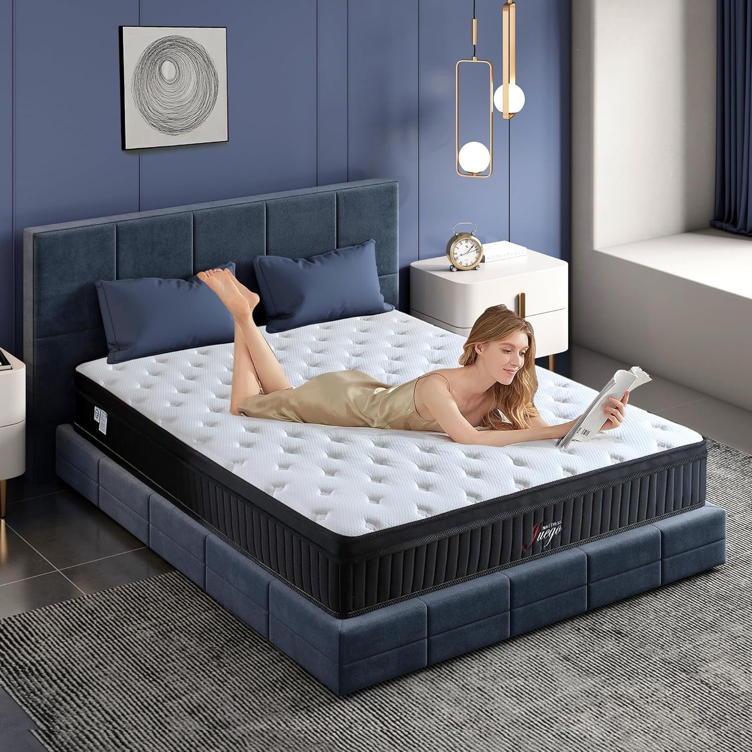 Queen Mattress, 12 Inch Mixed Memory Foam Mattress. Bagged Spring, Zoned Pressure Relief, Medium Firm Feel, Motion Isolation, Deep Sleep, Certified Safe Foams and Fabric, Certipur-Us,Black