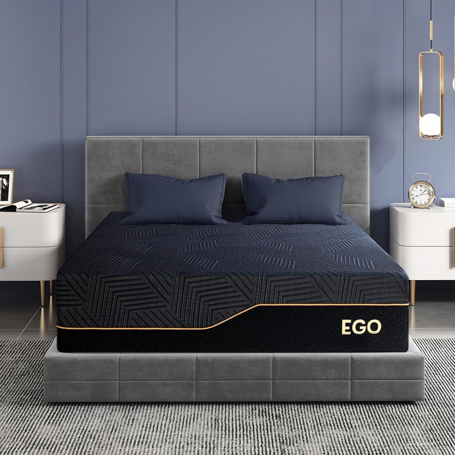 EGOHOME 14 Inch King Size Memory Foam Mattress for Back Pain, Cooling Copper Gel Bed in a Box, Foam Made in USA, Certipur-Us Certified, Therapeutic Medium Firm, 76X80X14 Black
