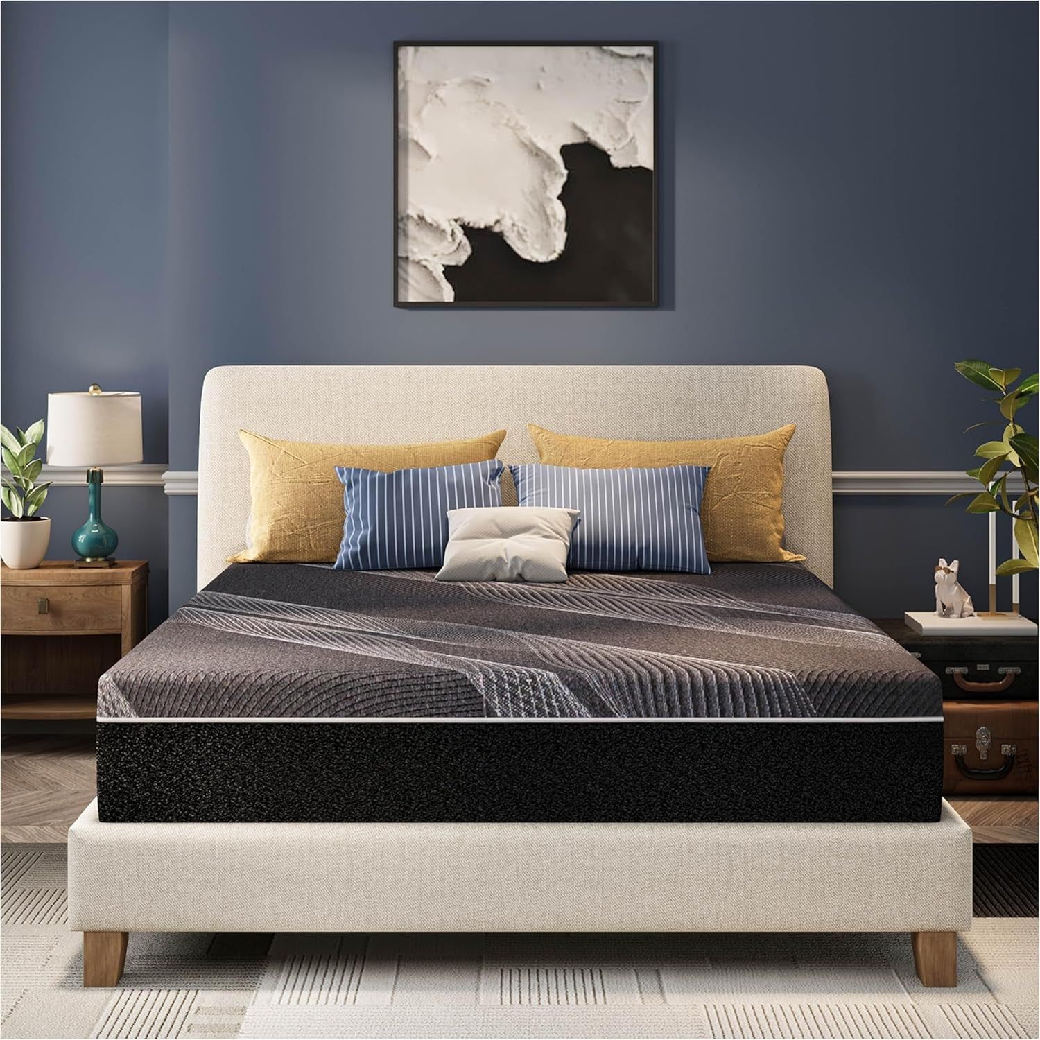 12 Inch Queen Mattress, Bamboo-Charcoal Memory Foam Mattress, Cooling &amp; Pressure Relief, Bed in a Box, Foam Made in USA &amp; Certipur-Us Certified, 60&#39;X80&#39;X12&#39;, Black