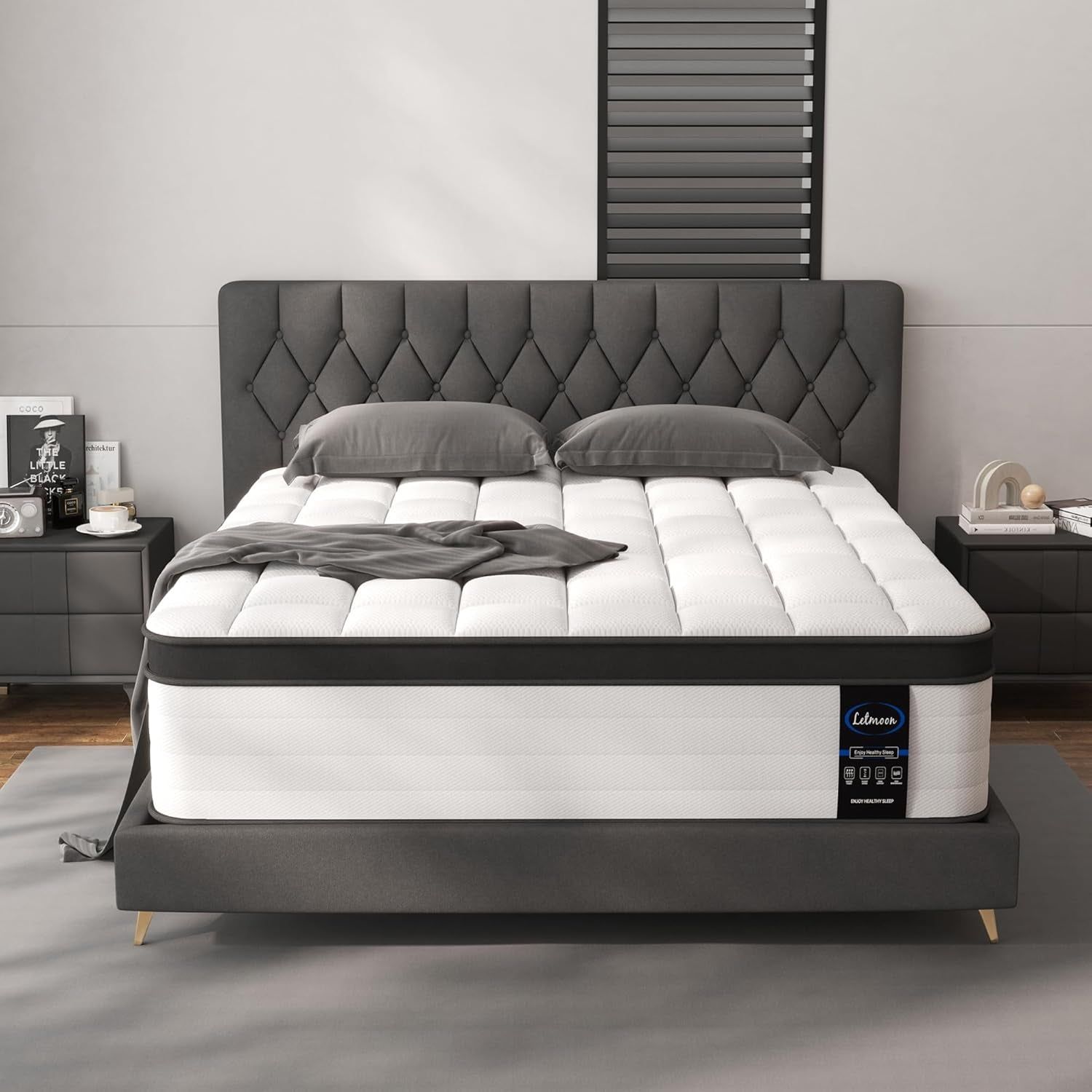 Queen Size Mattresses, 12 Inch Hybrid Queen Mattress in a Box, Medium Firm, Memory Foam and Pocket Springs, Strong Edge Support, Pressure Relief