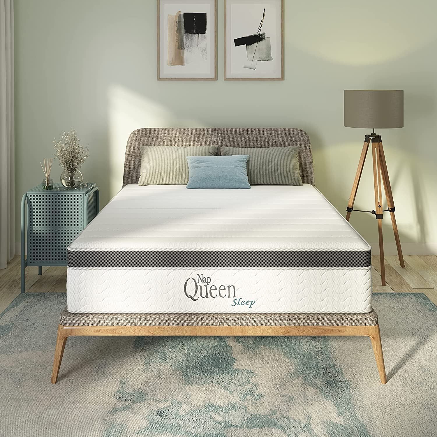 8 Inch Maxima Hybrid Mattress, Full Size, Cooling Gel Infused Memory Foam and Innerspring Mattress, Bed in a Box, White &amp; Gray