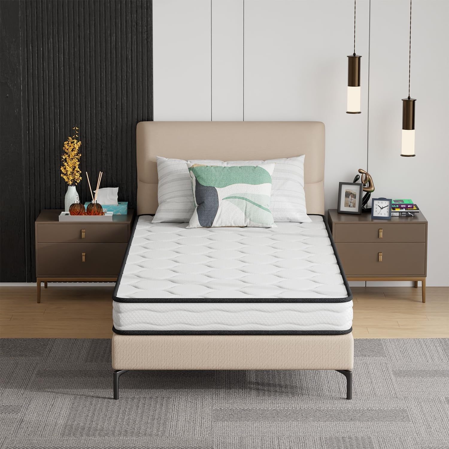 6 Inch Hybrid Mattress with Innerspring and Foam/Fiberglass Free/Medium Firm Spring Mattress/Twin Size Mattress in a Box/Certipur-Us Certified/Cool Sleep Pressure Relief
