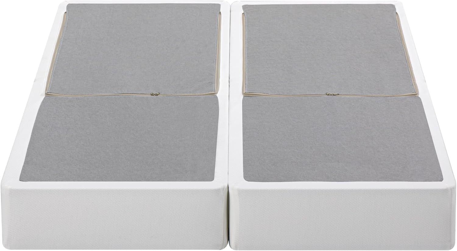 9 Inch Box Spring with Cover, No Assembly Mattress Foundation, Sturdy Metal Structure, Split Queen, White