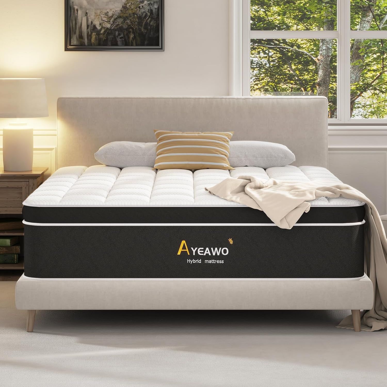 Firm King Size Mattress, 12 Inch Hybird King Bed Mattress with Gel Memory Foam and Pocket Springs, Comfort Bed in a Box, Pressure Relief and Motion Isolation, 365-Night Trial, Certipur-Us