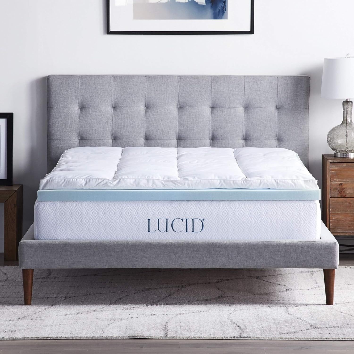 4 Inch down Alternative and Gel Memory Foam Mattress Topper - Three Toppers in One - Queen, Blue