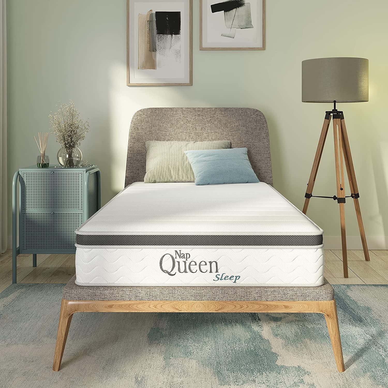 8 Inch Maxima Hybrid Mattress, Twin Size, Cooling Gel Infused Memory Foam and Innerspring Mattress, Bed in a Box,White &amp; Gray