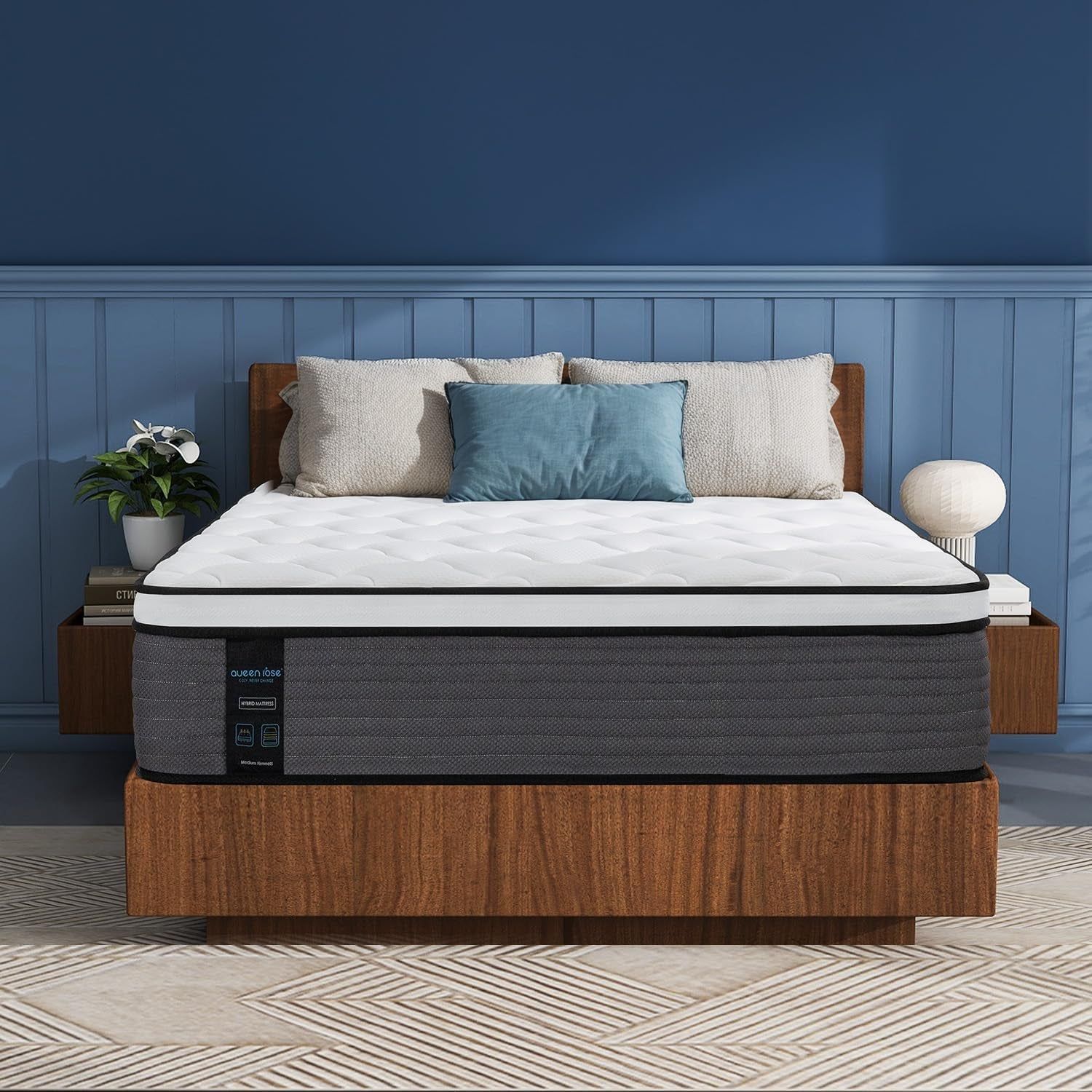 Queen Mattress, 12 Inch Queen Size Hybrid Mattress in a Box, Enhanced Edge Support, Cooling Hybrid Bed, Gel-Memory Foam &amp; Individually Pocket Coil, Back Pain Relief, Medium Firm, Fiberglass Free