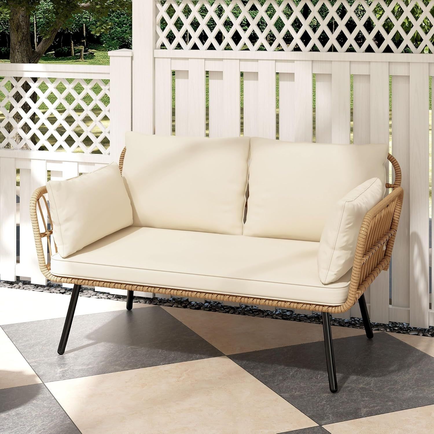 Chic All-Weather Wicker Loveseat Sofa with Cushions