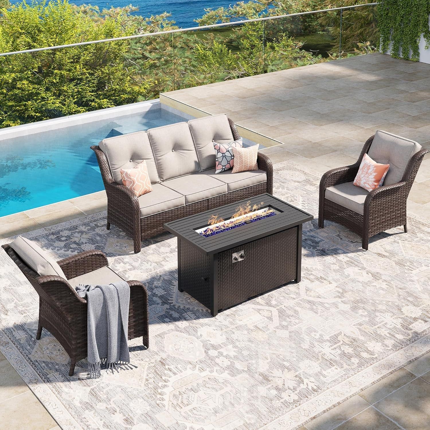 Outdoor Patio Furniture Set with Fire Pit Table