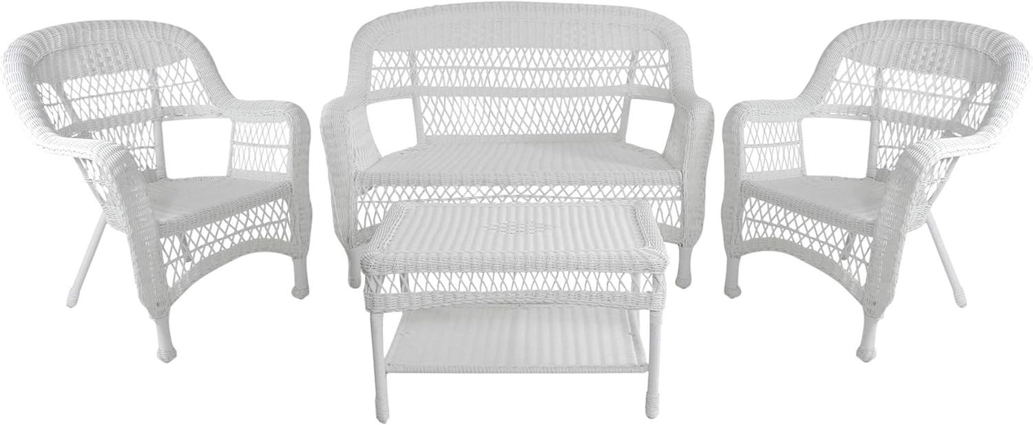 Four Piece White Steel Resin Wicker Patio Furniture Set