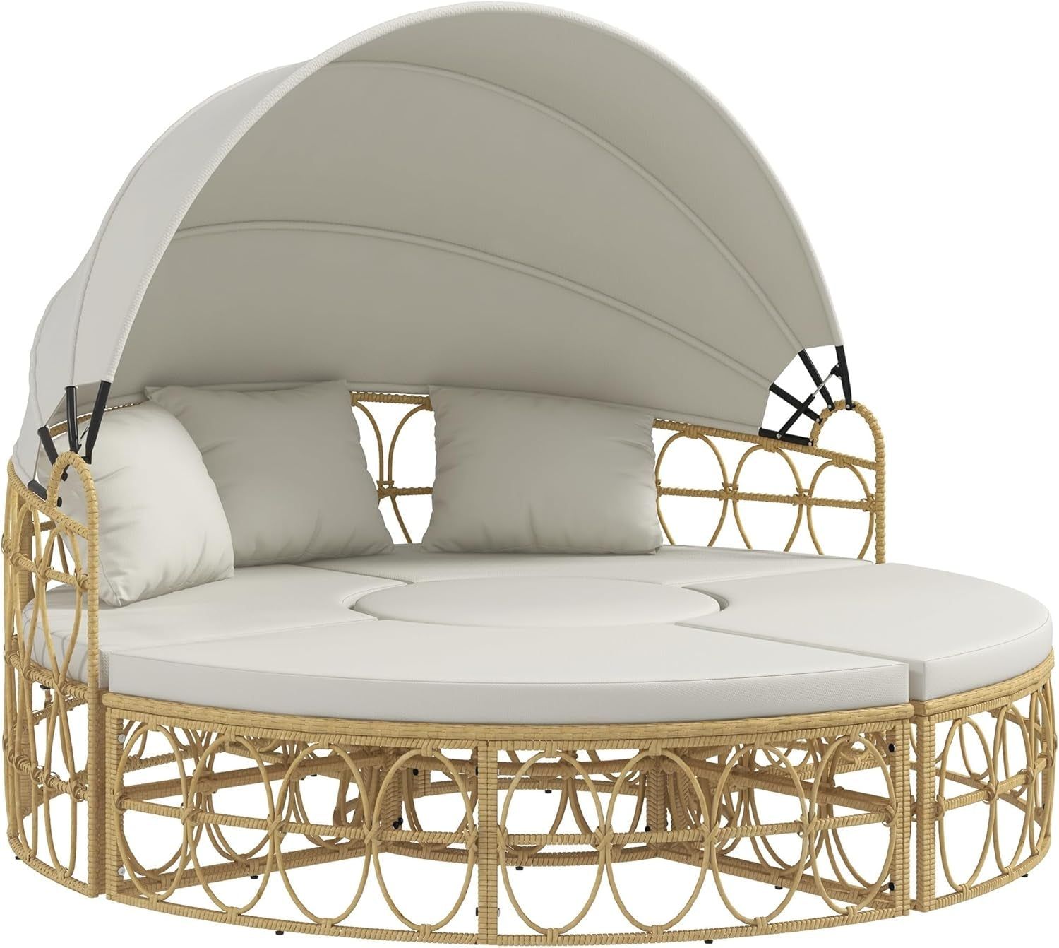 Outdoor Round Daybed Set with Canopy and Cushions