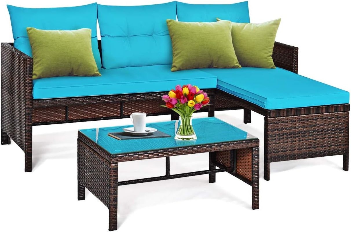 L-Shaped Outdoor Rattan Sofa Set with Coffee Table