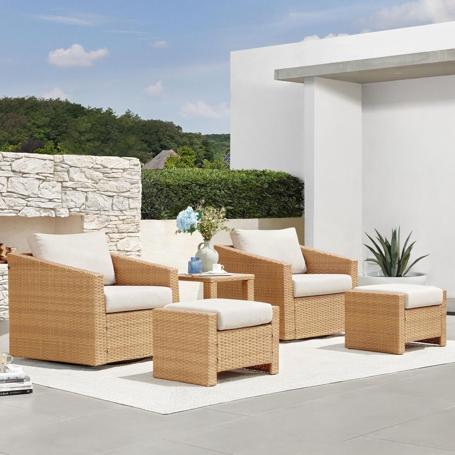 Swivel Wicker Patio Furniture Set with Thick Cushions