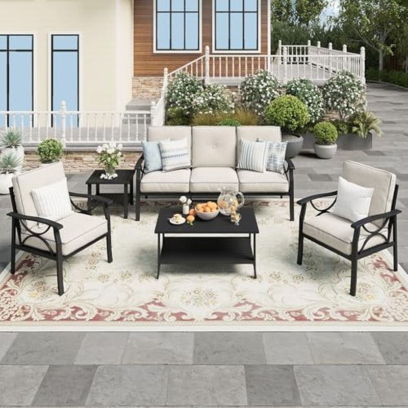 Five Piece Outdoor Patio Furniture Set with Cushions