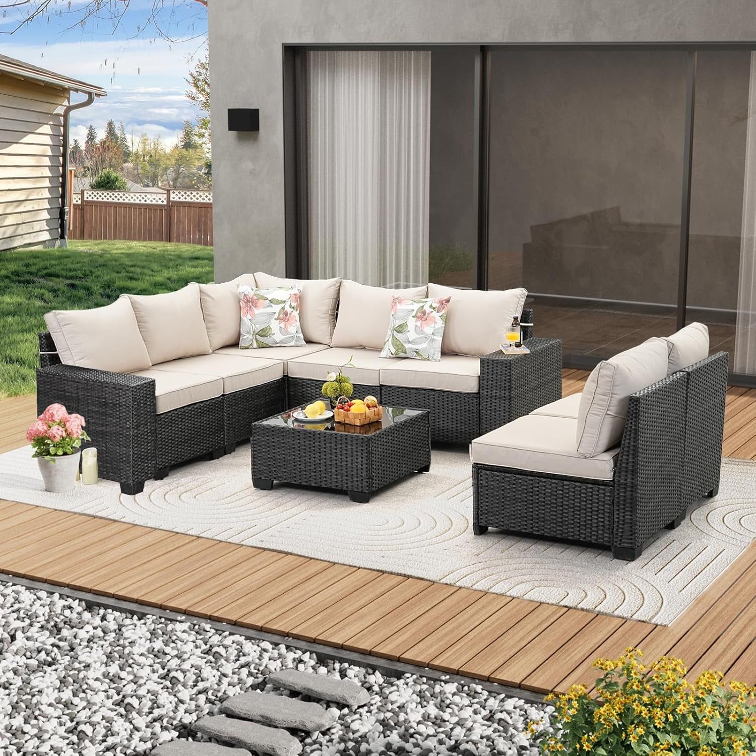 All-Weather Wicker Outdoor Sectional Sofa Set with Cushions