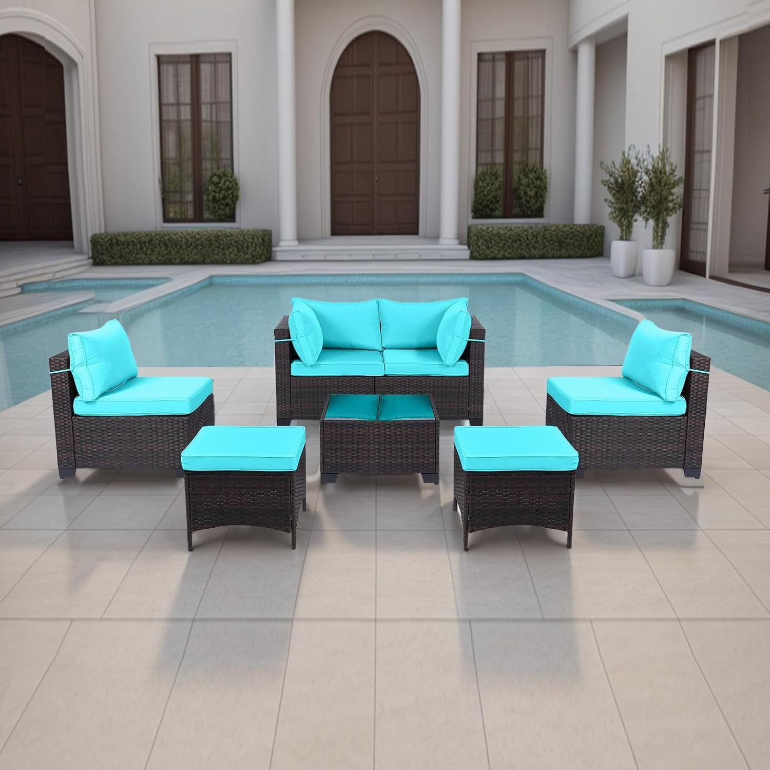 Durable Eight Piece Rattan Patio Furniture Sectional Set