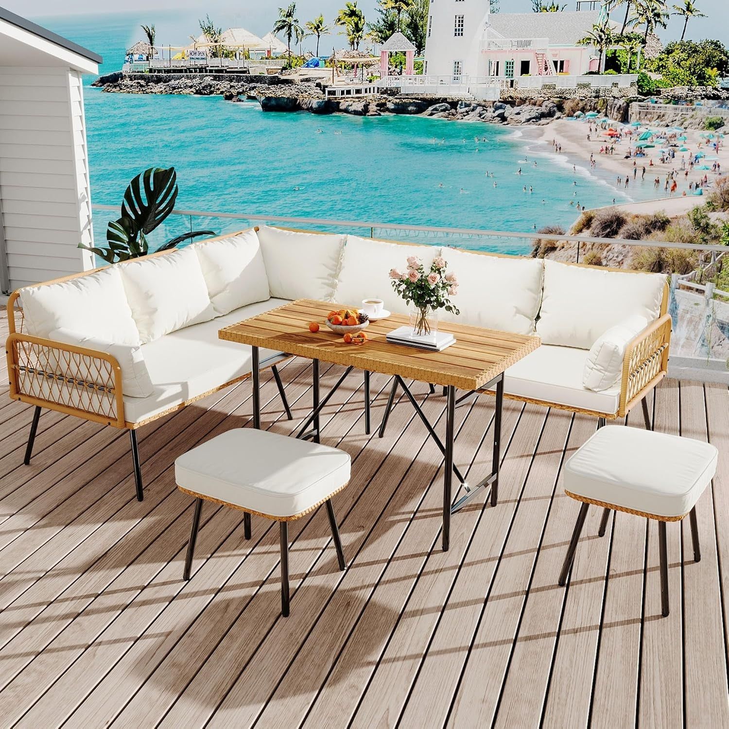 L Shaped Outdoor Sectional Sofa Set with Coffee Table