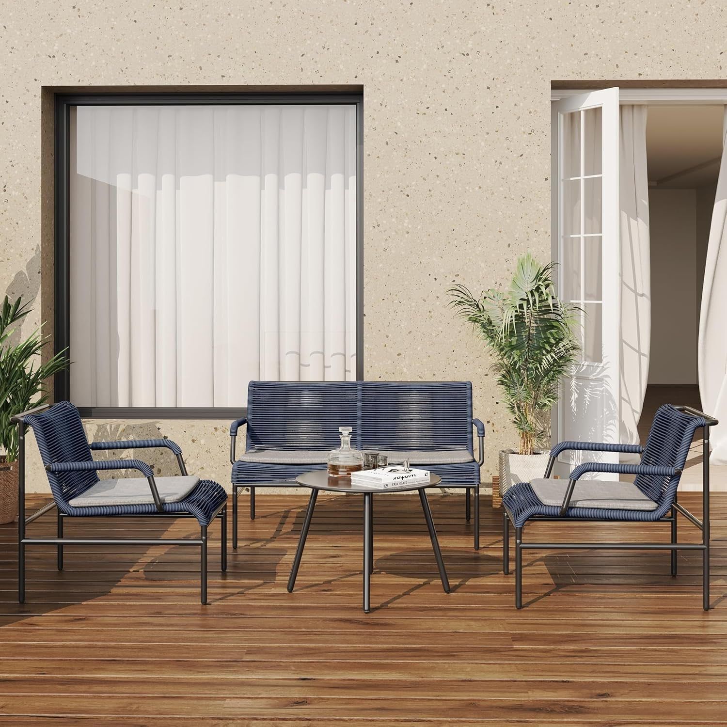 Modern Four Piece Patio Furniture Set with Comfortable Cushions