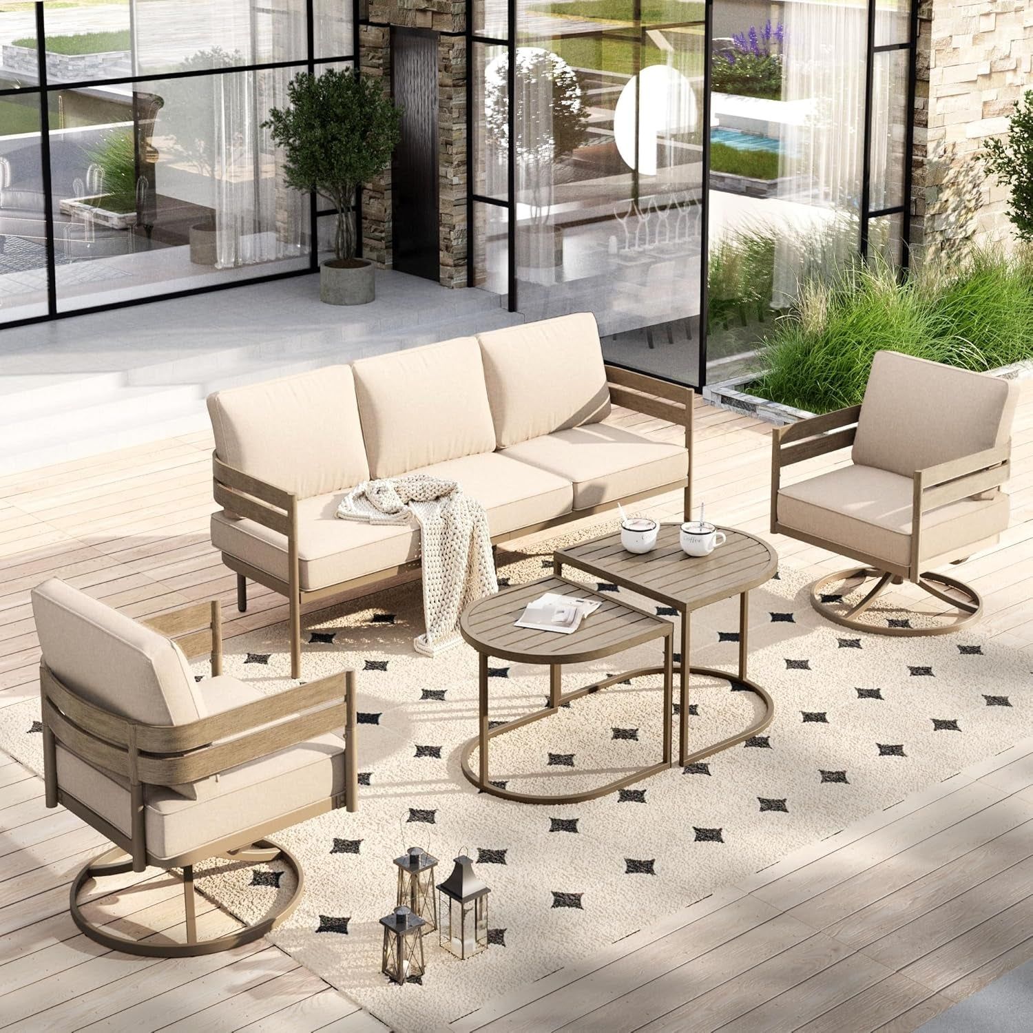 Outdoor Patio Furniture Set with Comfy Cushions and Table