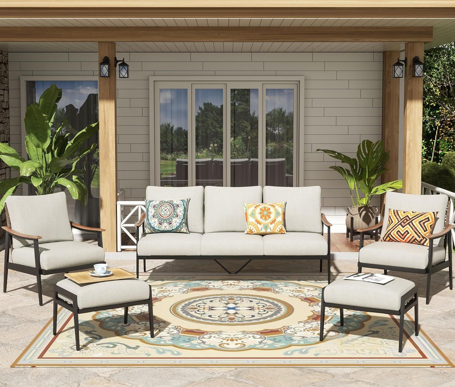 Modern 7 Piece Outdoor Patio Furniture Conversation Set