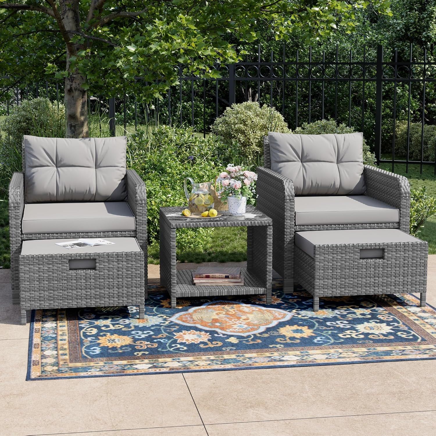 Sturdy Five Piece Patio Conversation Set With Cushions