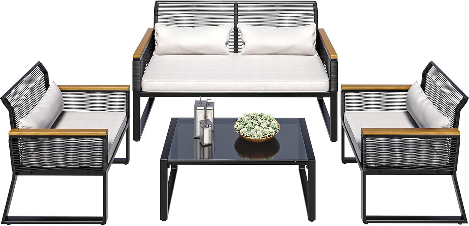 Stylish Four-Piece Wicker Patio Conversation Furniture Set