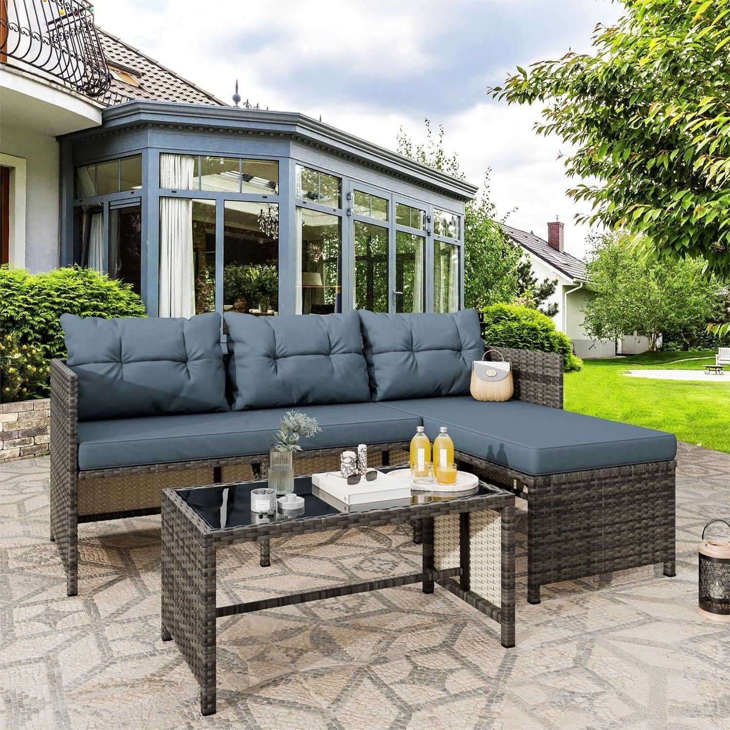 Three Piece All-Weather Wicker Patio Conversation Set
