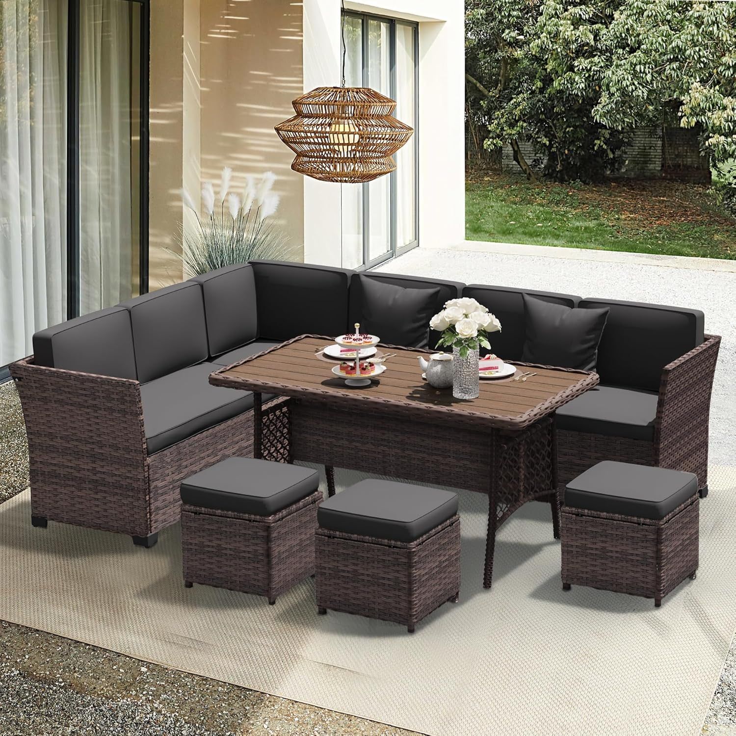 Seven Piece Outdoor Patio Furniture Set with Dining Table