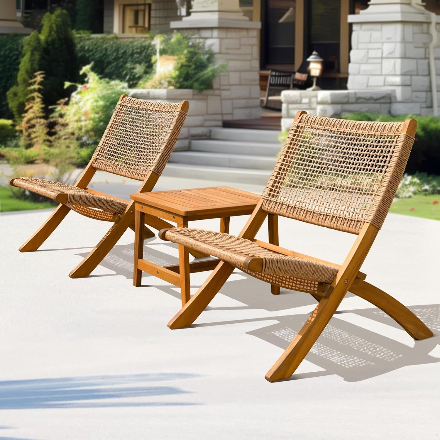 Durable Twisted Wicker Foldable Bistro Set for Outdoors