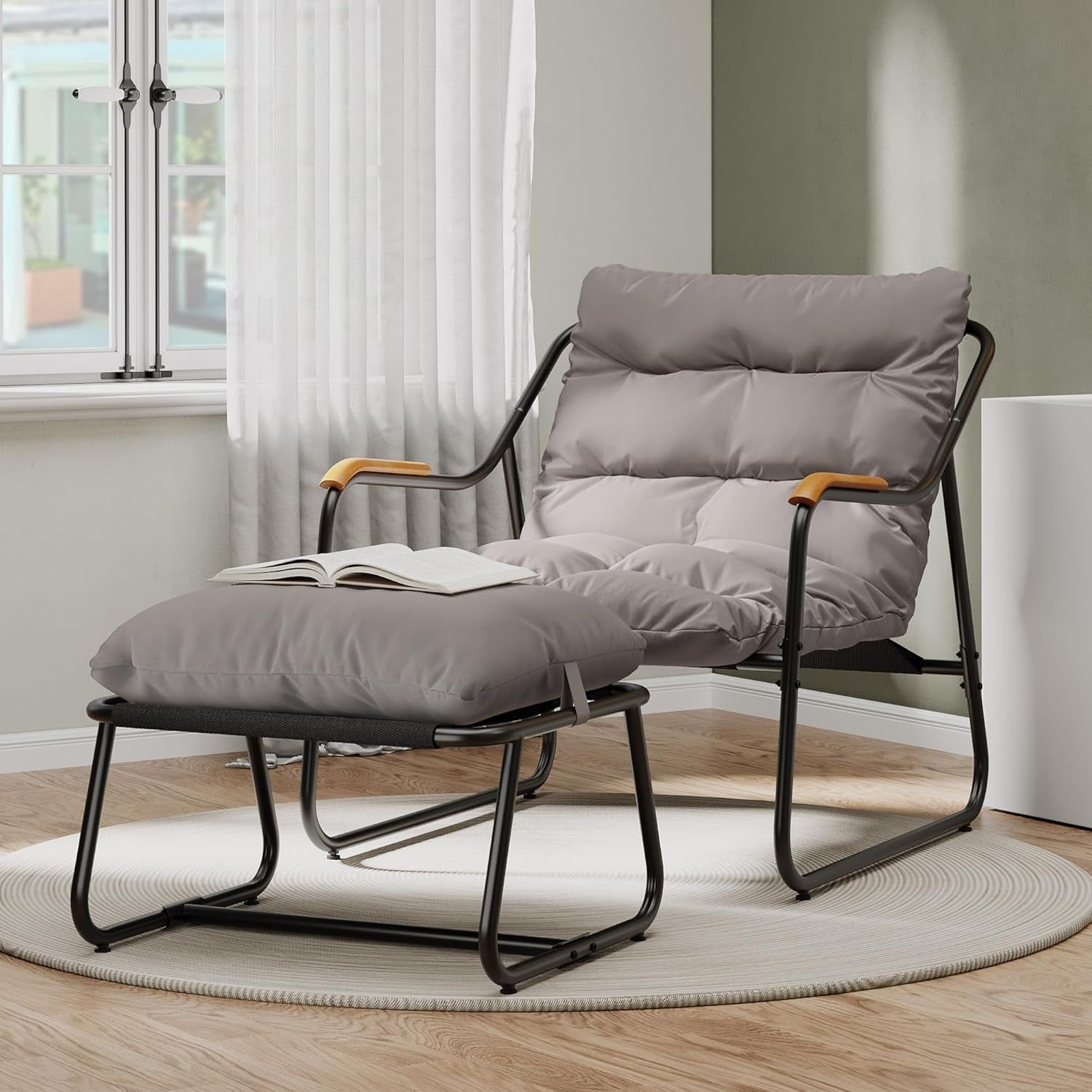 Oversized Patio Lounge Chair with Ottoman and Cushion