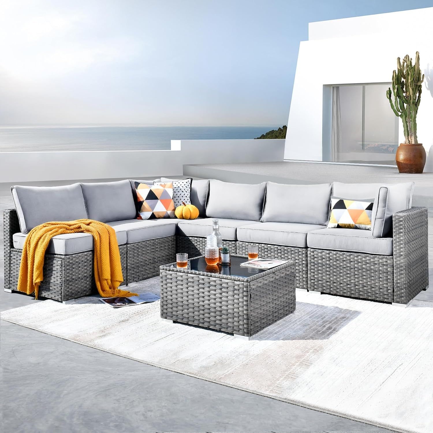 Outdoor Seven Piece Conversation Set with Coffee Table