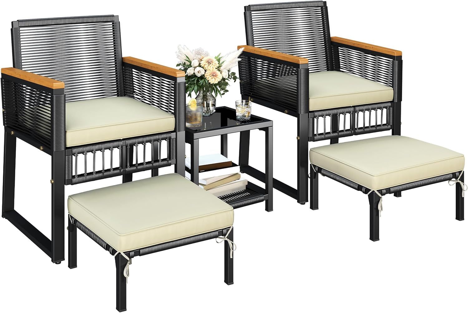 5-Piece Outdoor Wicker Rattan Furniture Set for Patio