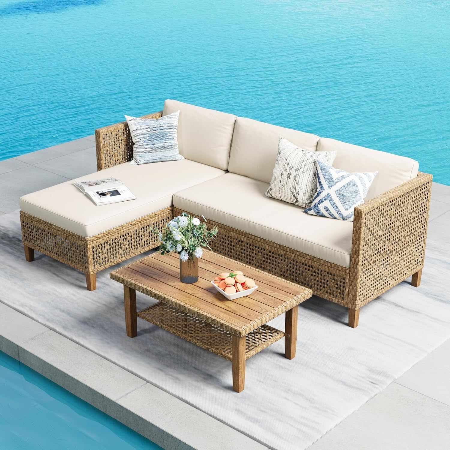 Stylish Wicker Patio Conversation Set with Coffee Table